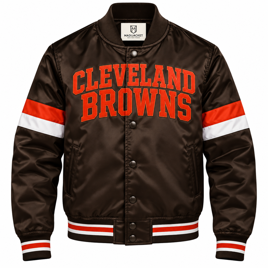 Cleveland Browns Stripe Sleeve Heavyweight Satin Jacket