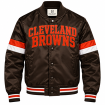Cleveland Browns Stripe Sleeve Heavyweight Satin Jacket
