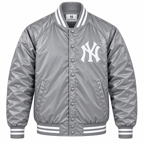 NY Yankees Gray Heavyweight Satin Jacket