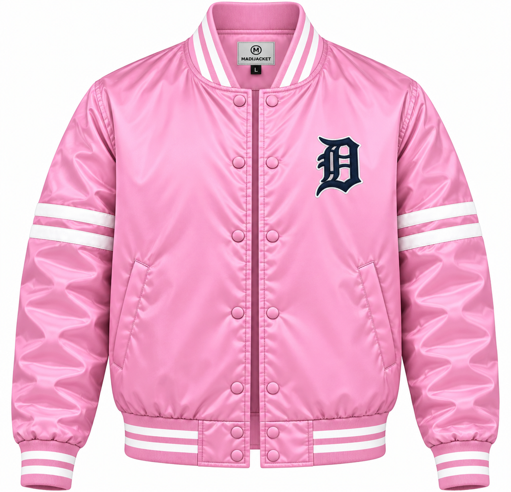 Detroit Tigers Stripe Sleeves Heavyweight Satin Jacket