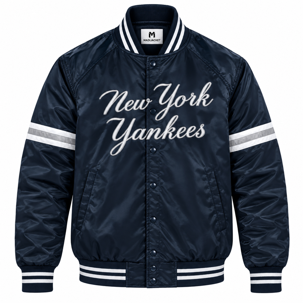 NY Yankees Stripe Sleeves Heavyweight Satin Jacket