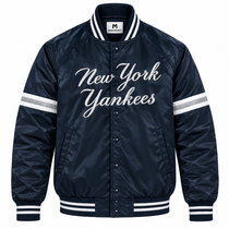 NY Yankees Stripe Sleeves Heavyweight Satin Jacket