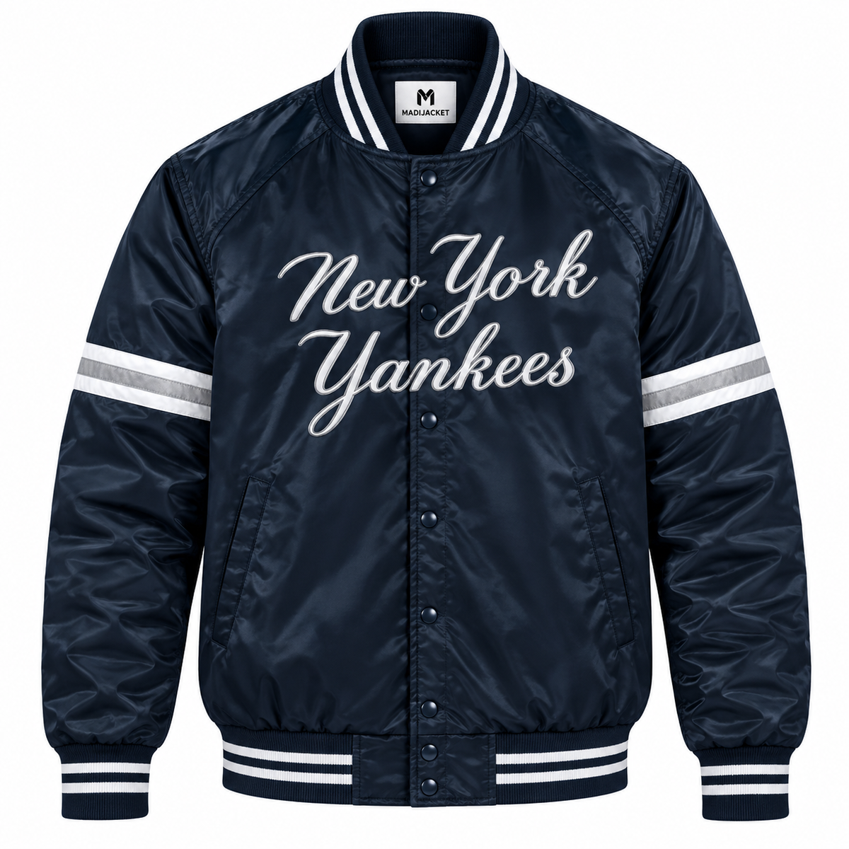 NY Yankees Stripe Sleeves Heavyweight Satin Jacket