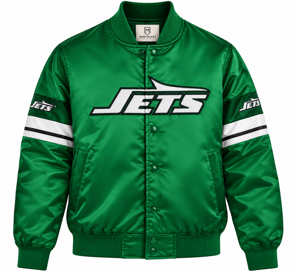 New York Jets Stripe Sleeves Heavyweight Satin Jacket