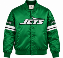 New York Jets Stripe Sleeves Heavyweight Satin Jacket