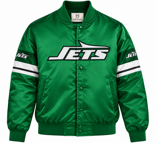 New York Jets Stripe Sleeves Heavyweight Satin Jacket