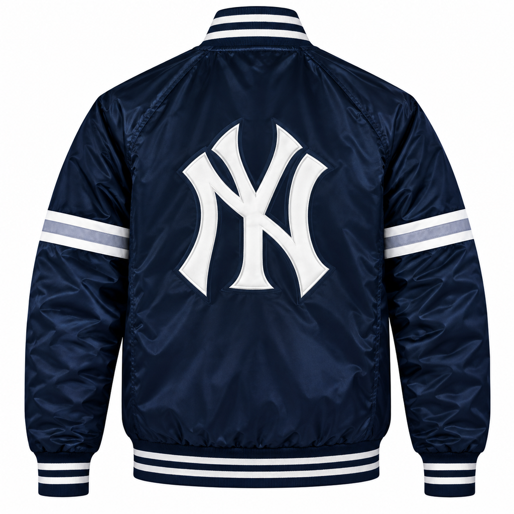 NY Yankees Stripe Sleeves Heavyweight Satin Jacket