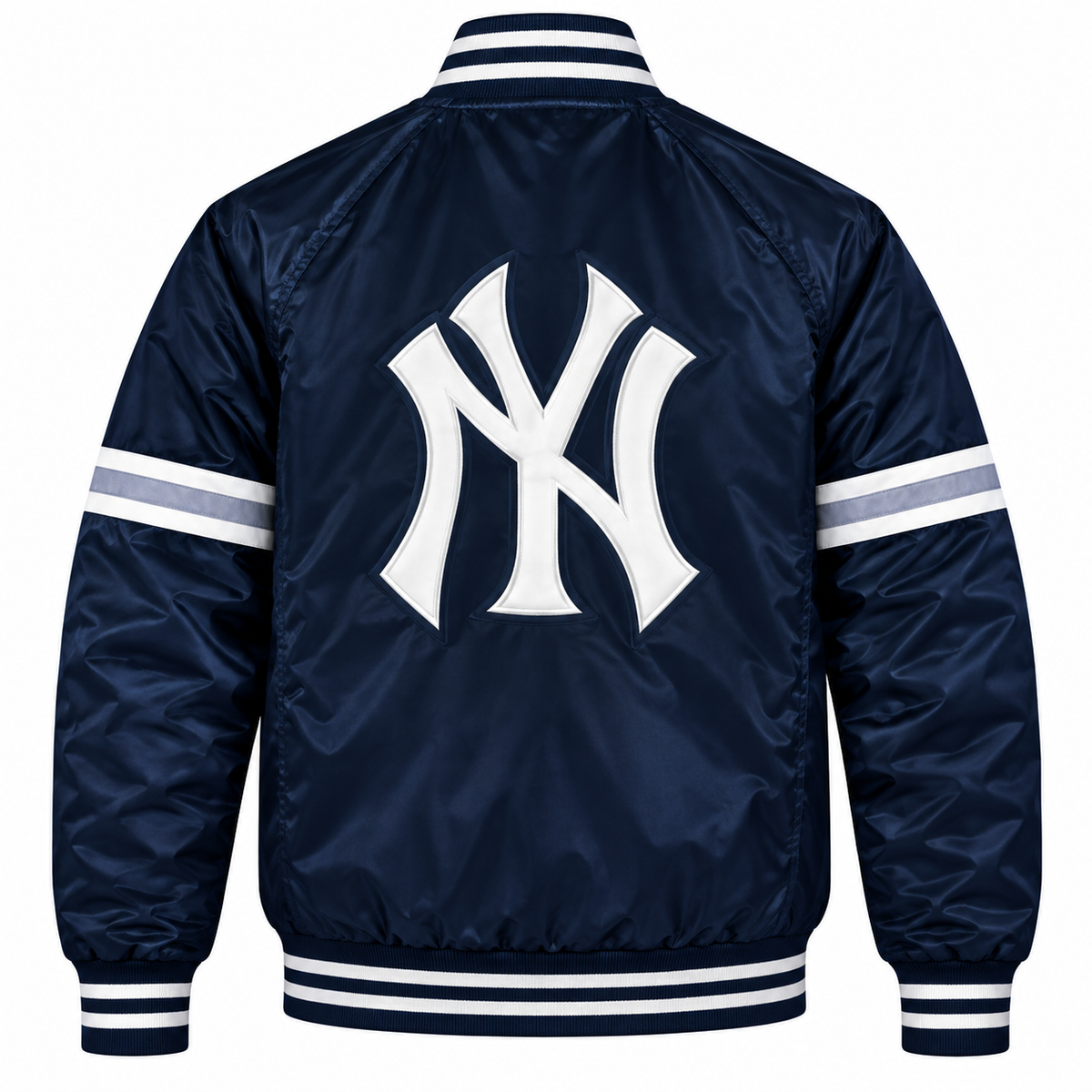 NY Yankees Stripe Sleeves Heavyweight Satin Jacket