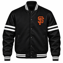 SF Giants Stripe Sleeves Heavyweight Satin Jacket