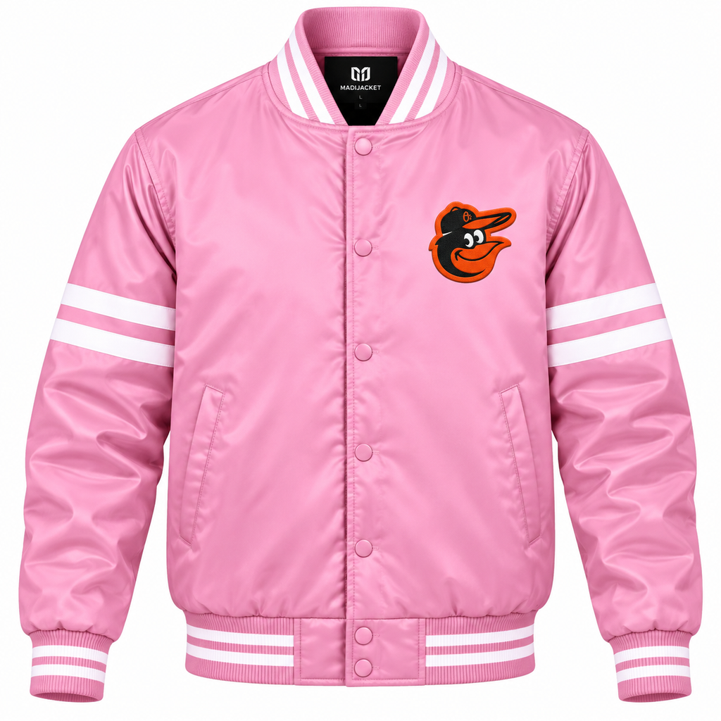 Baltimore Orioles Stripe Sleeves Heavyweight Satin Jacket