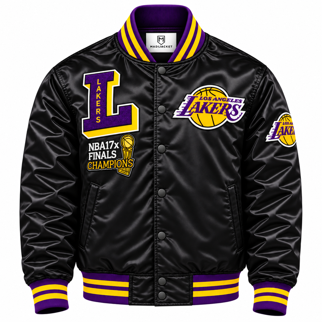 LA Lakers Retro Black Heavyweight Satin Jacket