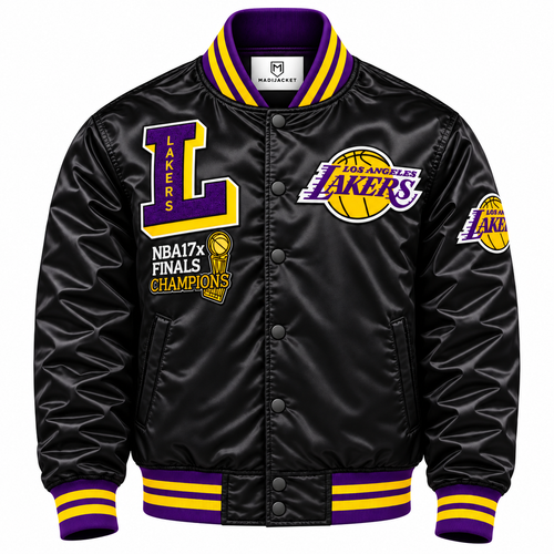 LA Lakers Retro Black Heavyweight Satin Jacket