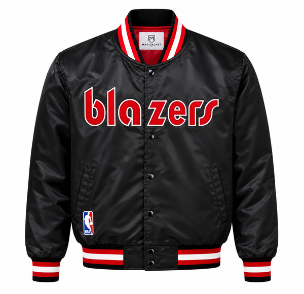 Portland Trail Blazers Heavyweight Satin Fan Jacket with basketball-inspired varsity styling