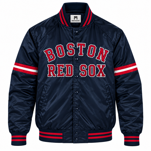 Boston Red Sox Stripe Sleeves Heavyweight Satin Jacket