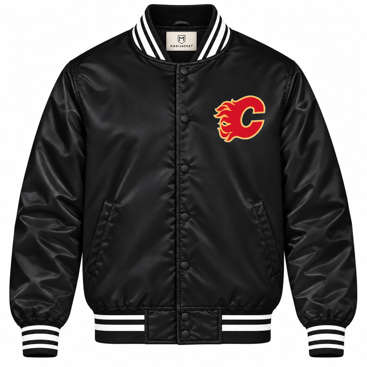 Calgary Flames NHL Heavyweight Satin Jacket Front View