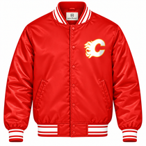 Calgary Flames NHL Heavyweight Satin Jacket Front View