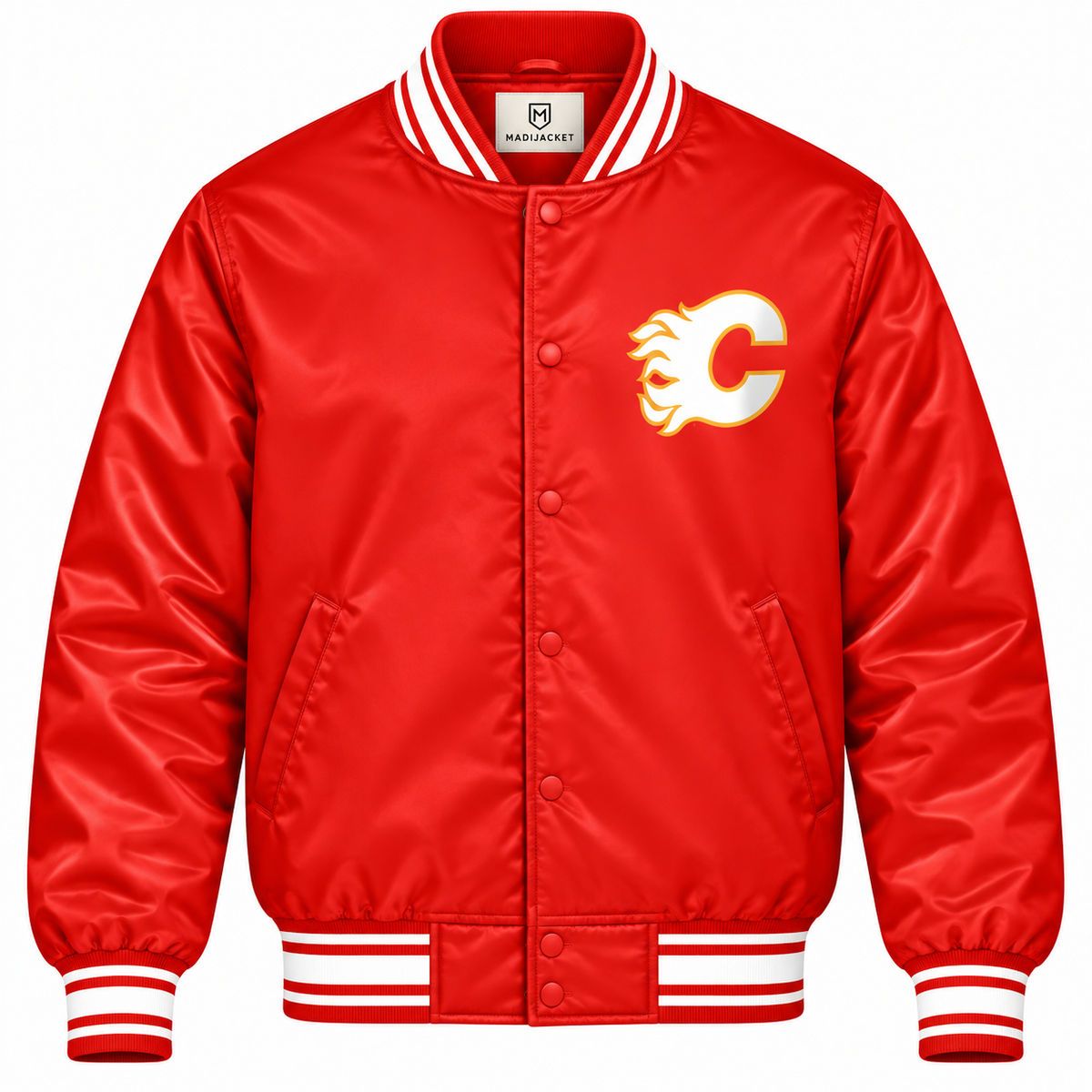 Calgary Flames NHL Heavyweight Satin Jacket Front View