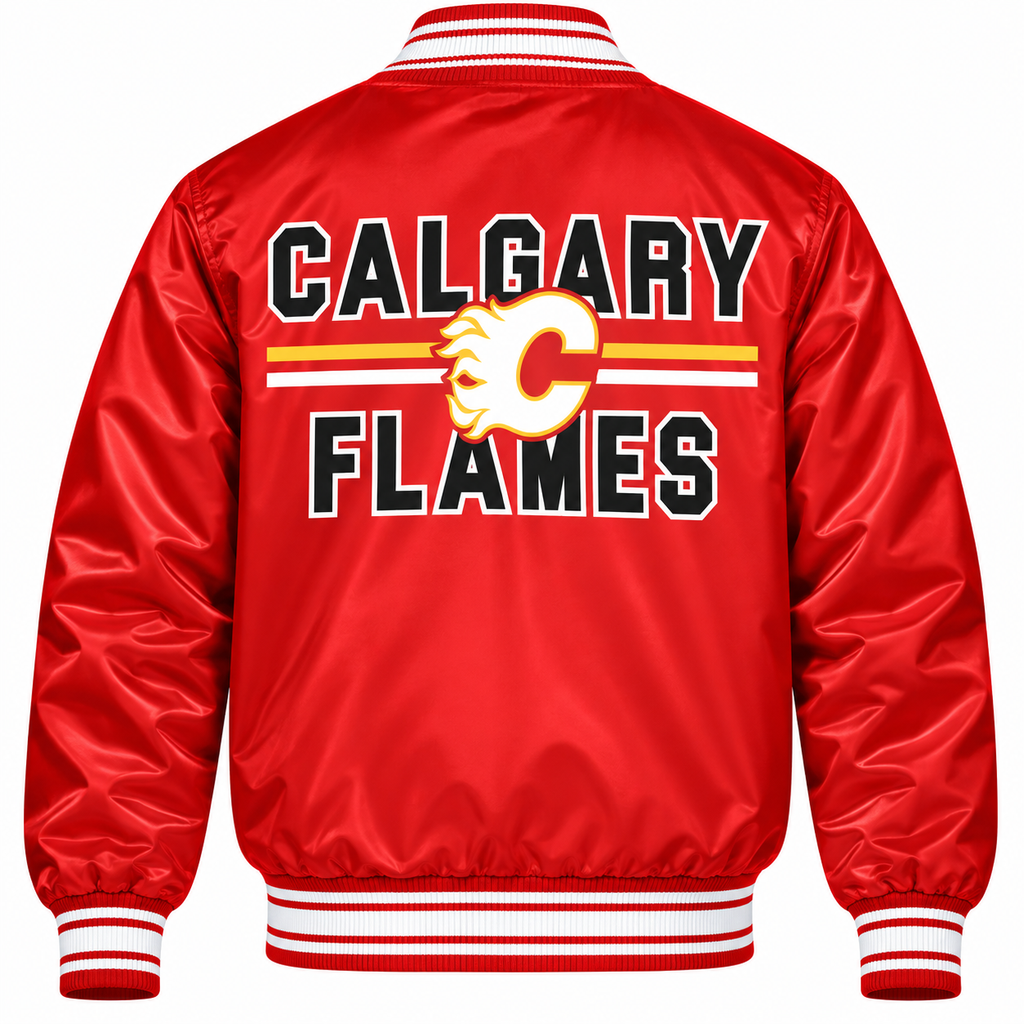 Calgary Flames NHL Heavyweight Satin Jacket Back View
