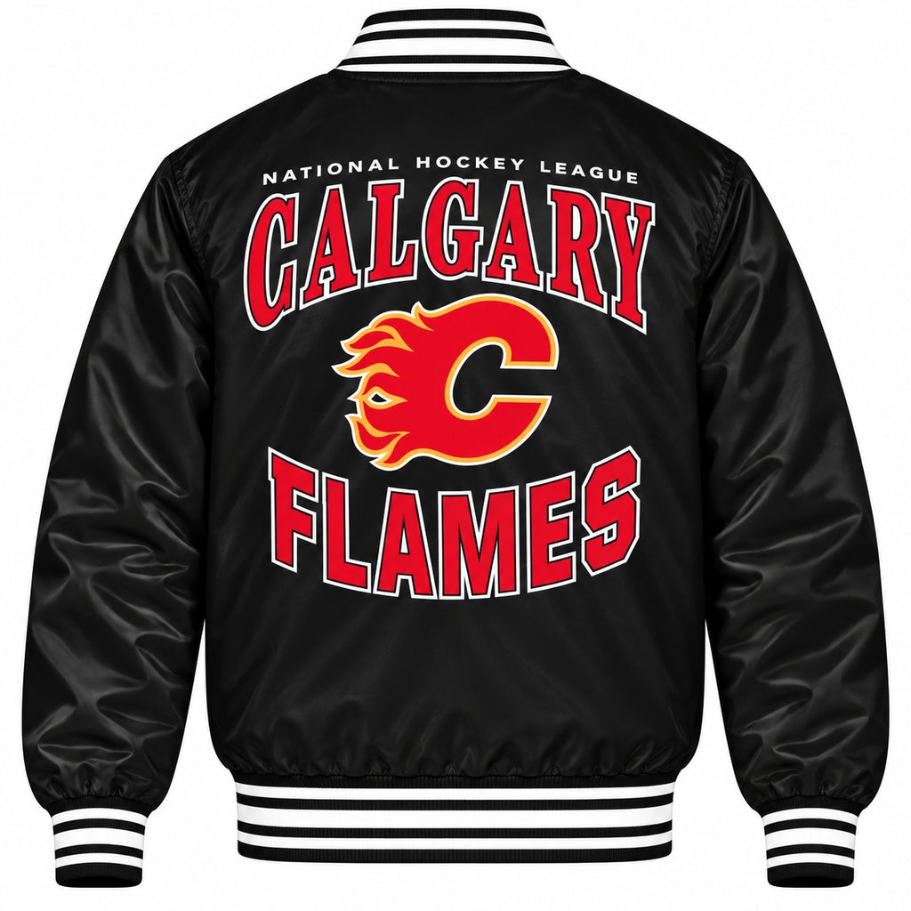 Calgary Flames NHL Heavyweight Satin Jacket Back View