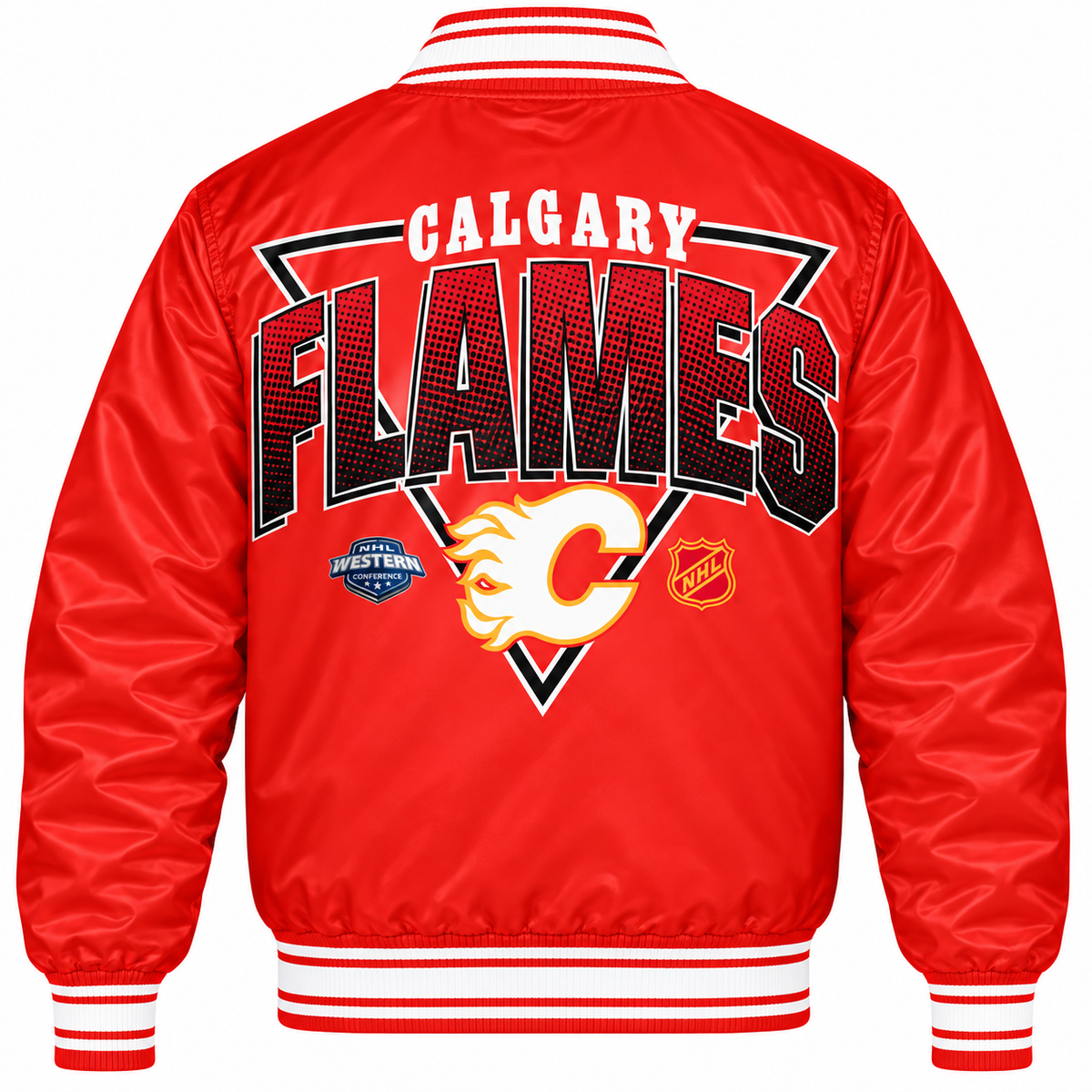 Calgary Flames NHL Heavyweight Satin Jacket Back View