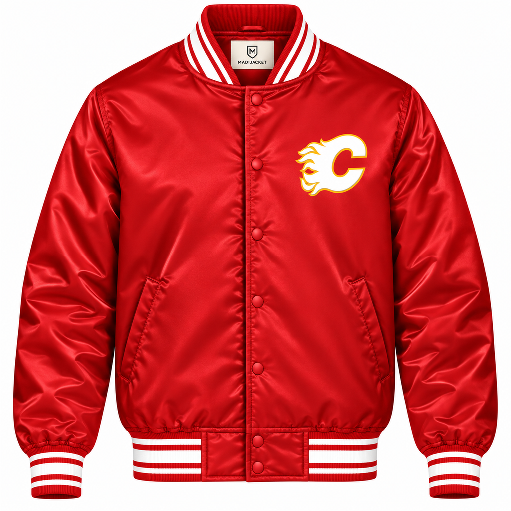 Calgary Flames  NHL Heavyweight Satin Jacket Front View