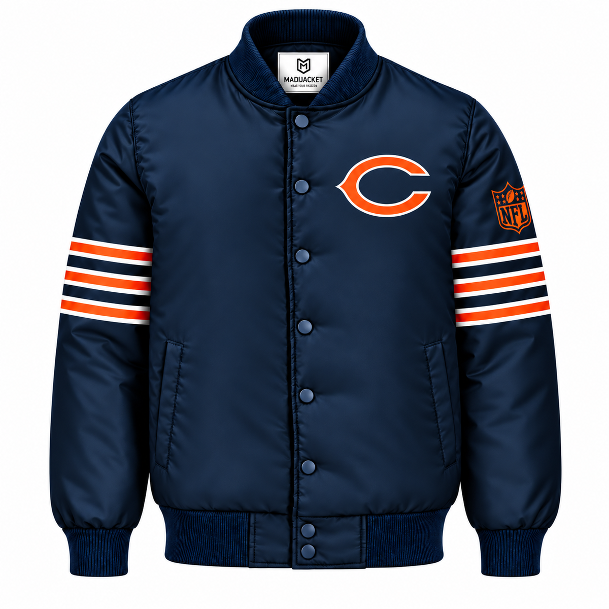 Chicago Bears Stripe Sleeve Heavyweight Satin Jacket
