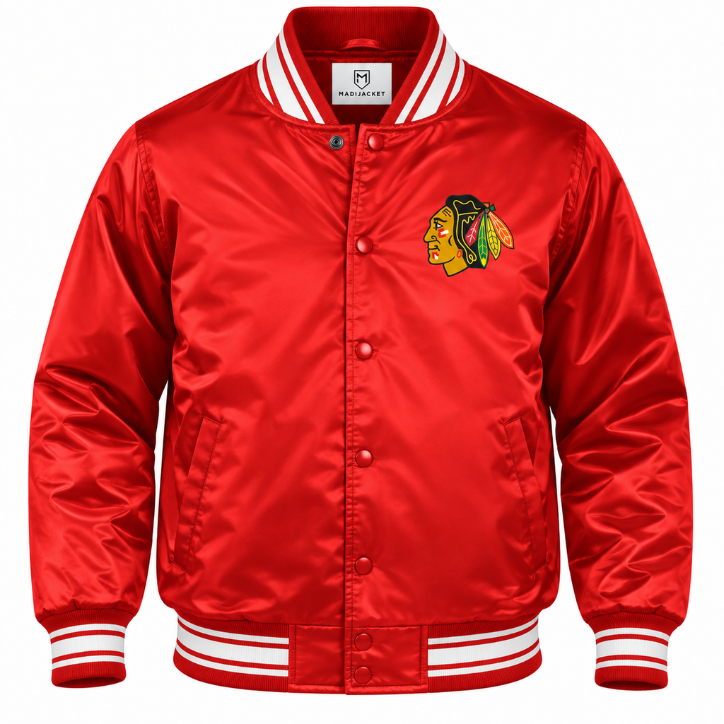Chicago Blackhawks NHL Heavyweight Satin Jacket Front View
