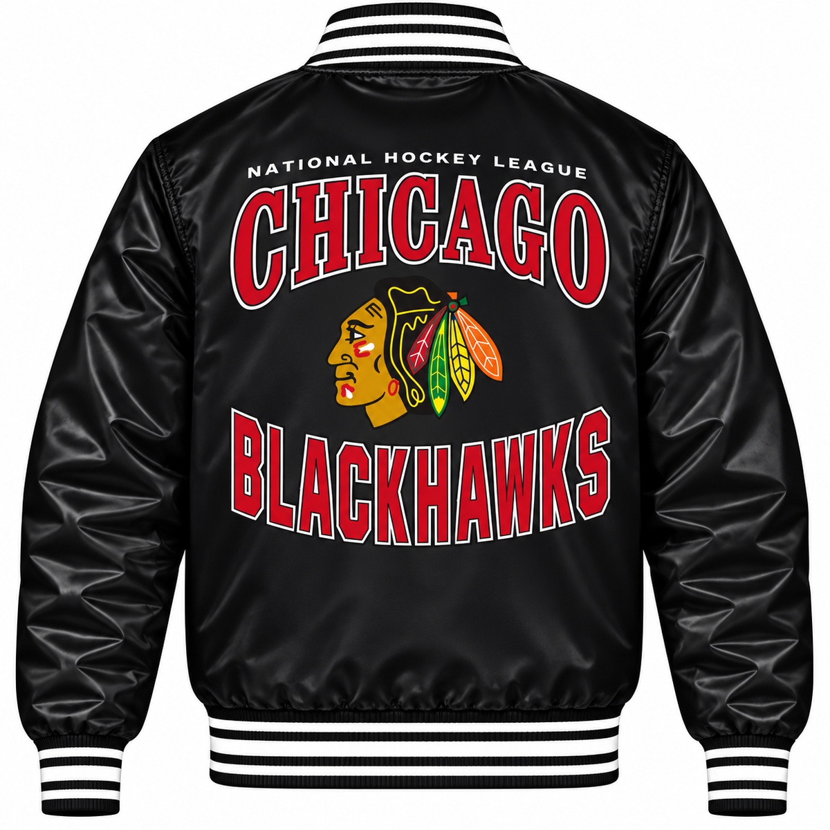 Chicago Blackhawks NHL Heavyweight Satin Jacket Back View