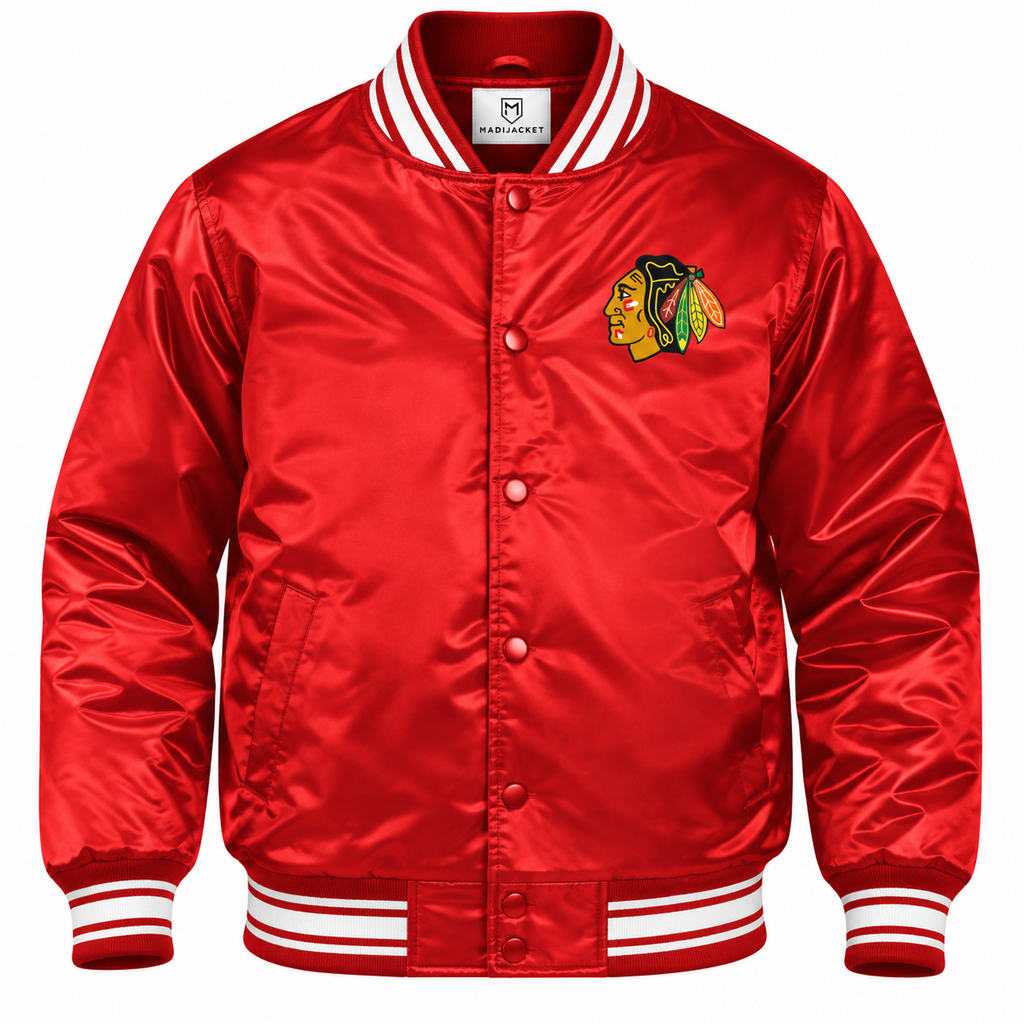 Chicago Blackhawks NHL Heavyweight Satin Jacket Front View