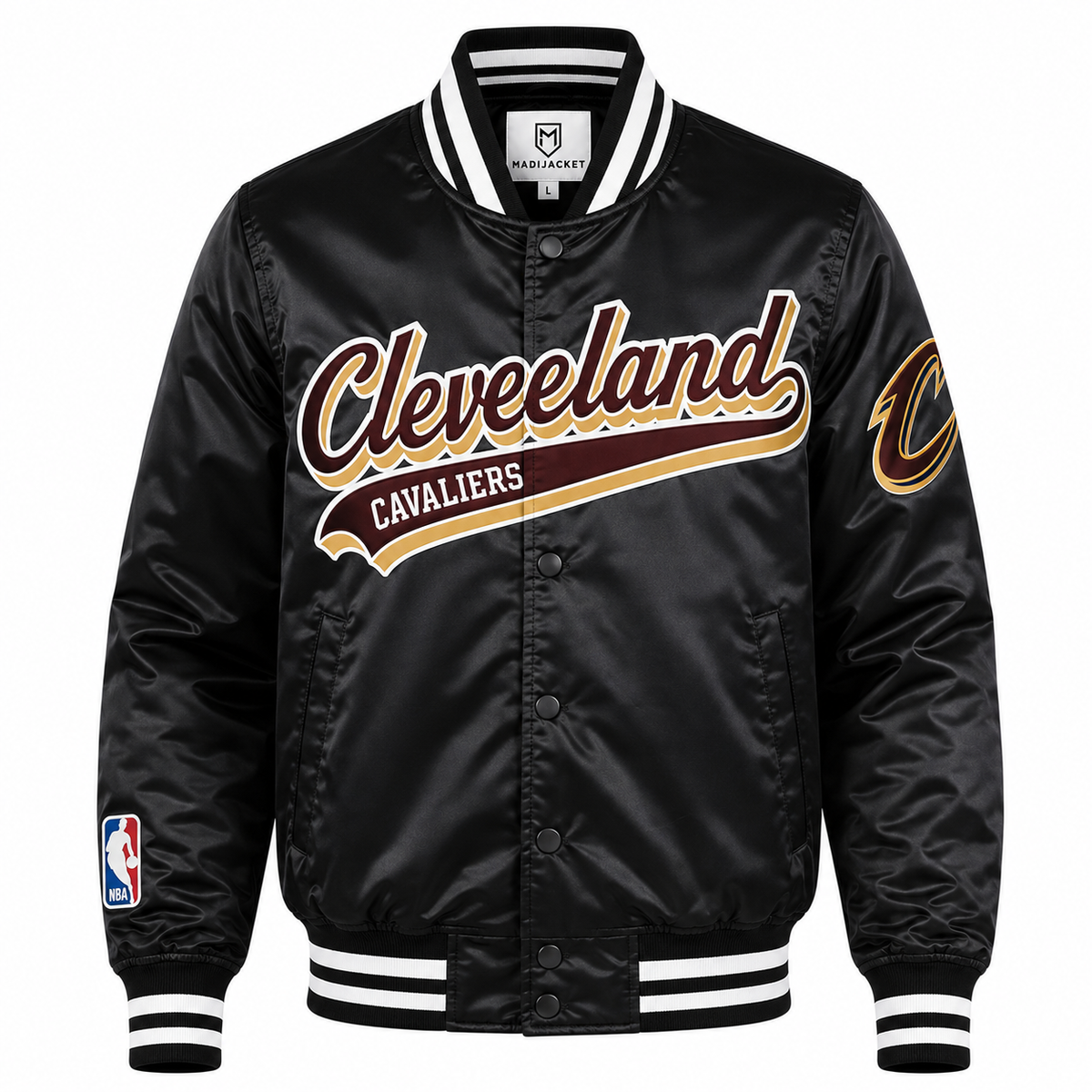 Cleveland Cavaliers Heavyweight Satin Fan Jacket with basketball-inspired varsity styling