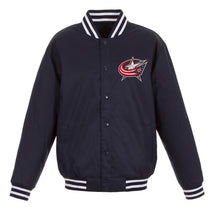 Columbus Blue NHL Heavyweight Satin Jacket Front View