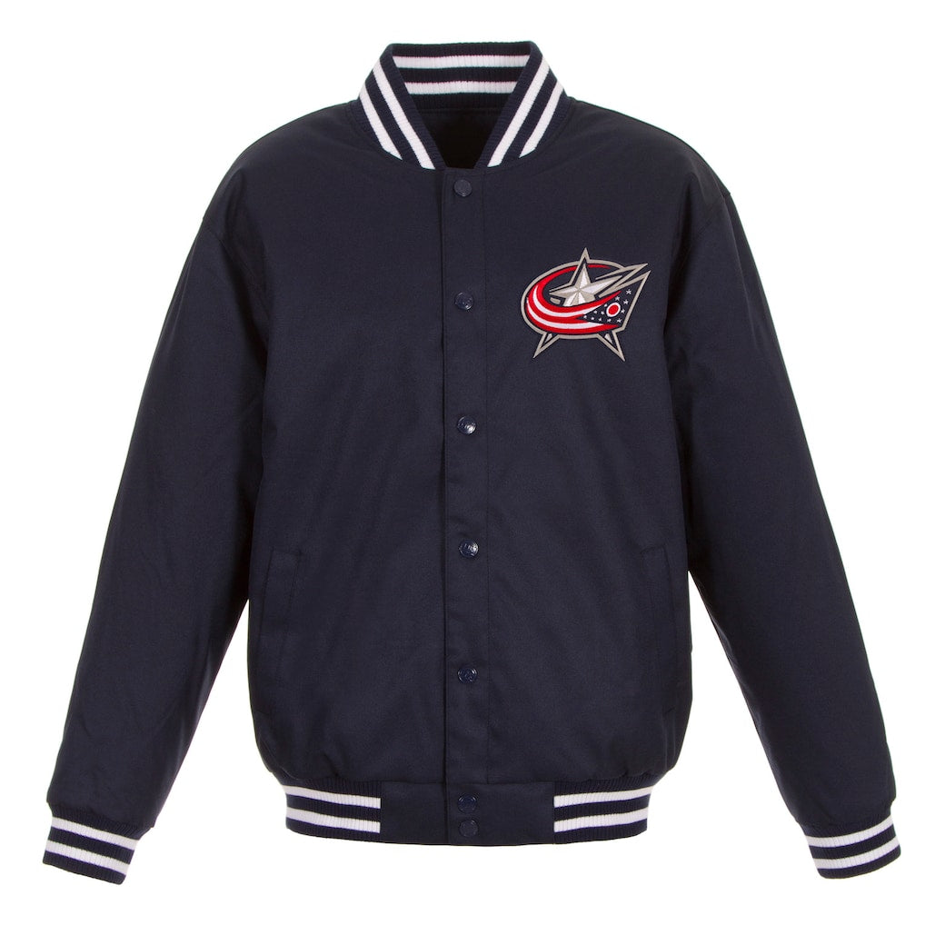 Columbus Blue NHL Heavyweight Satin Jacket Front View