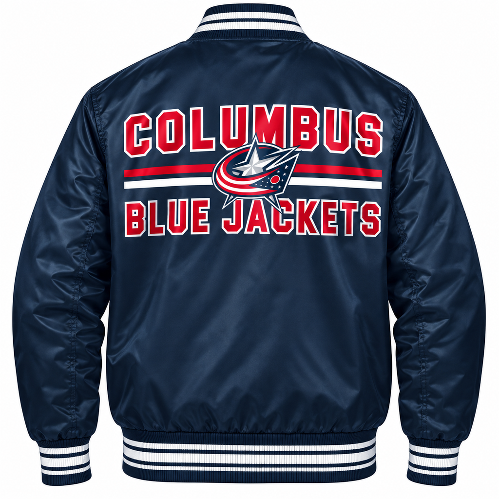 Columbus Blue NHL Heavyweight Satin Jacket Back View