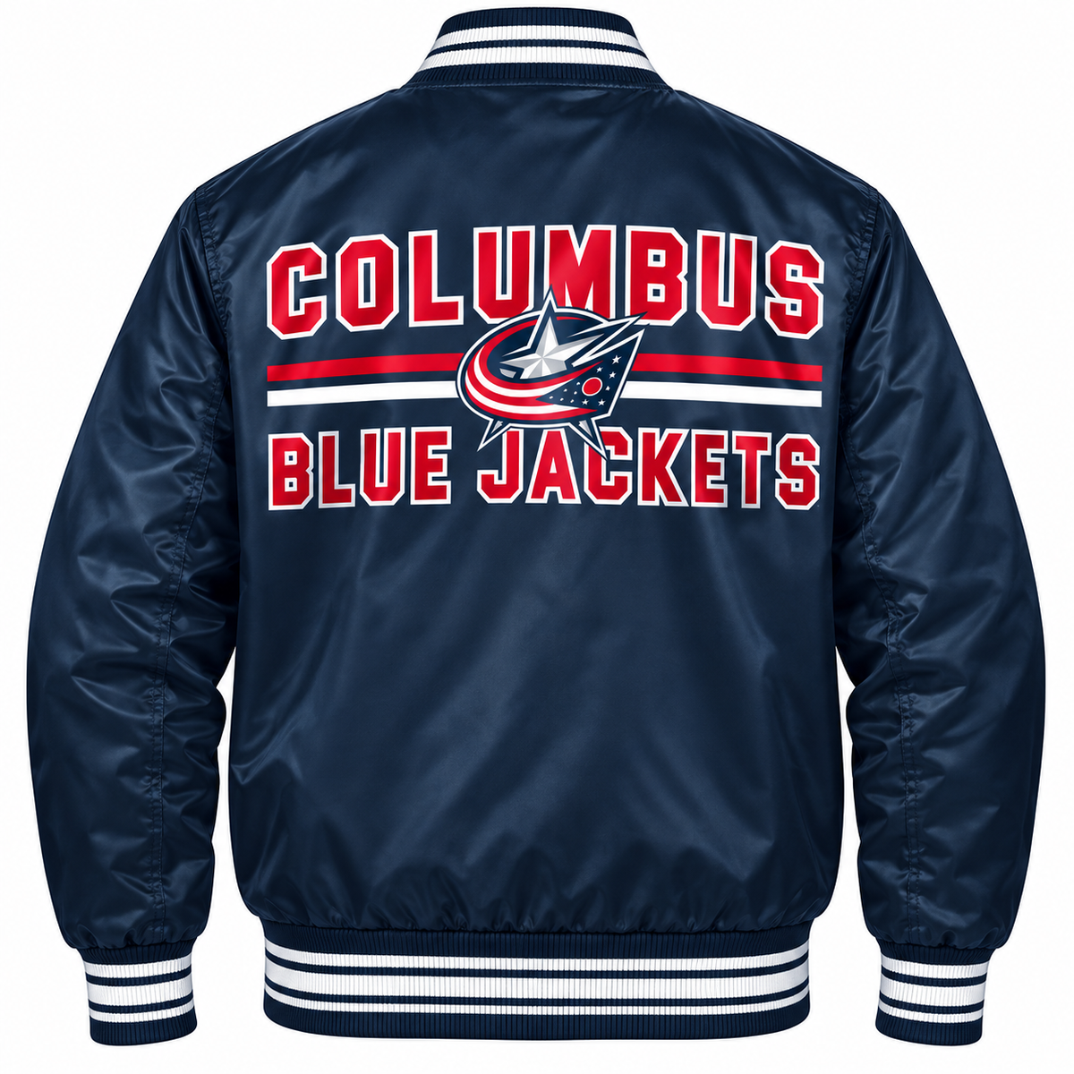 Columbus Blue NHL Heavyweight Satin Jacket Back View
