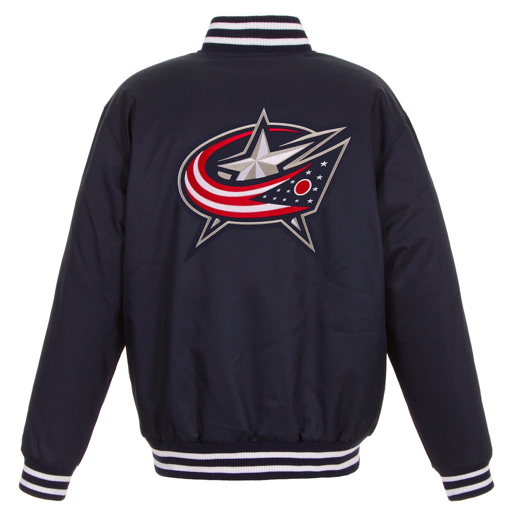 Columbus Blue NHL Heavyweight Satin Jacket Back View