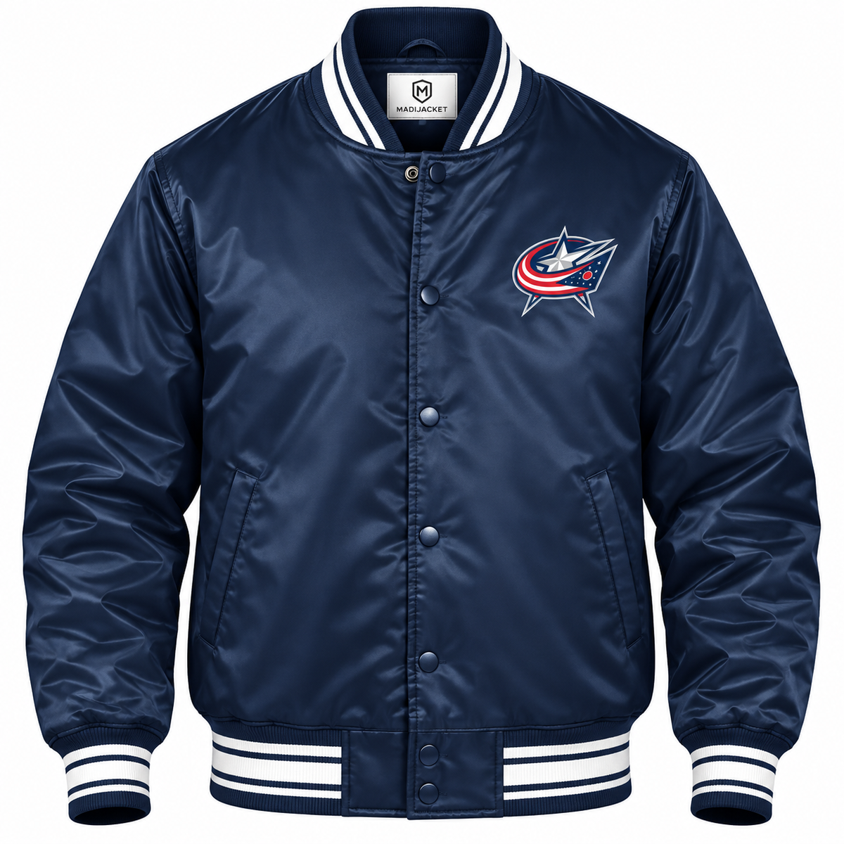 Columbus Blue NHL Heavyweight Satin Jacket Front View