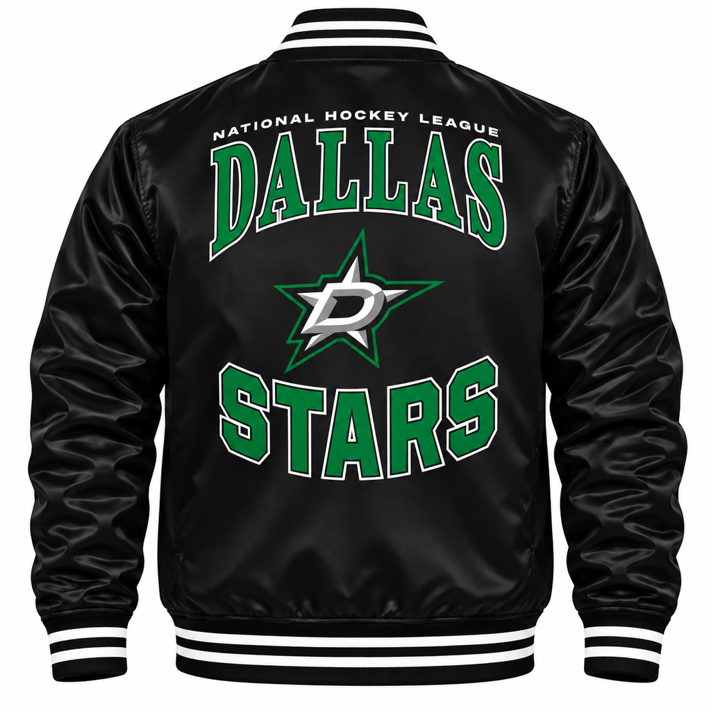 Dallas Stars Black NHL Heavyweight Satin Jacket Back View