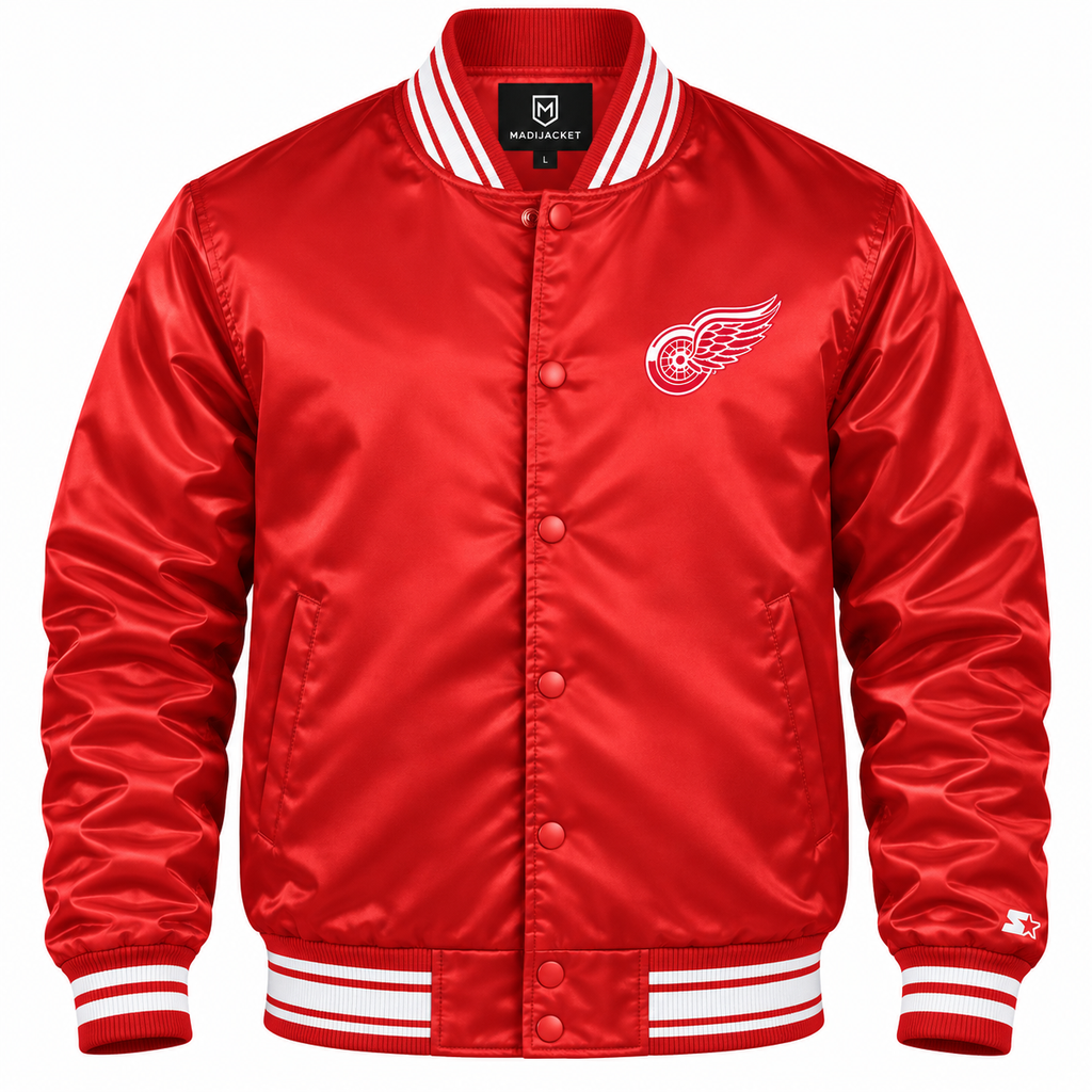 Detroit Red Wings NHL Heavyweight Satin Jacket Front View