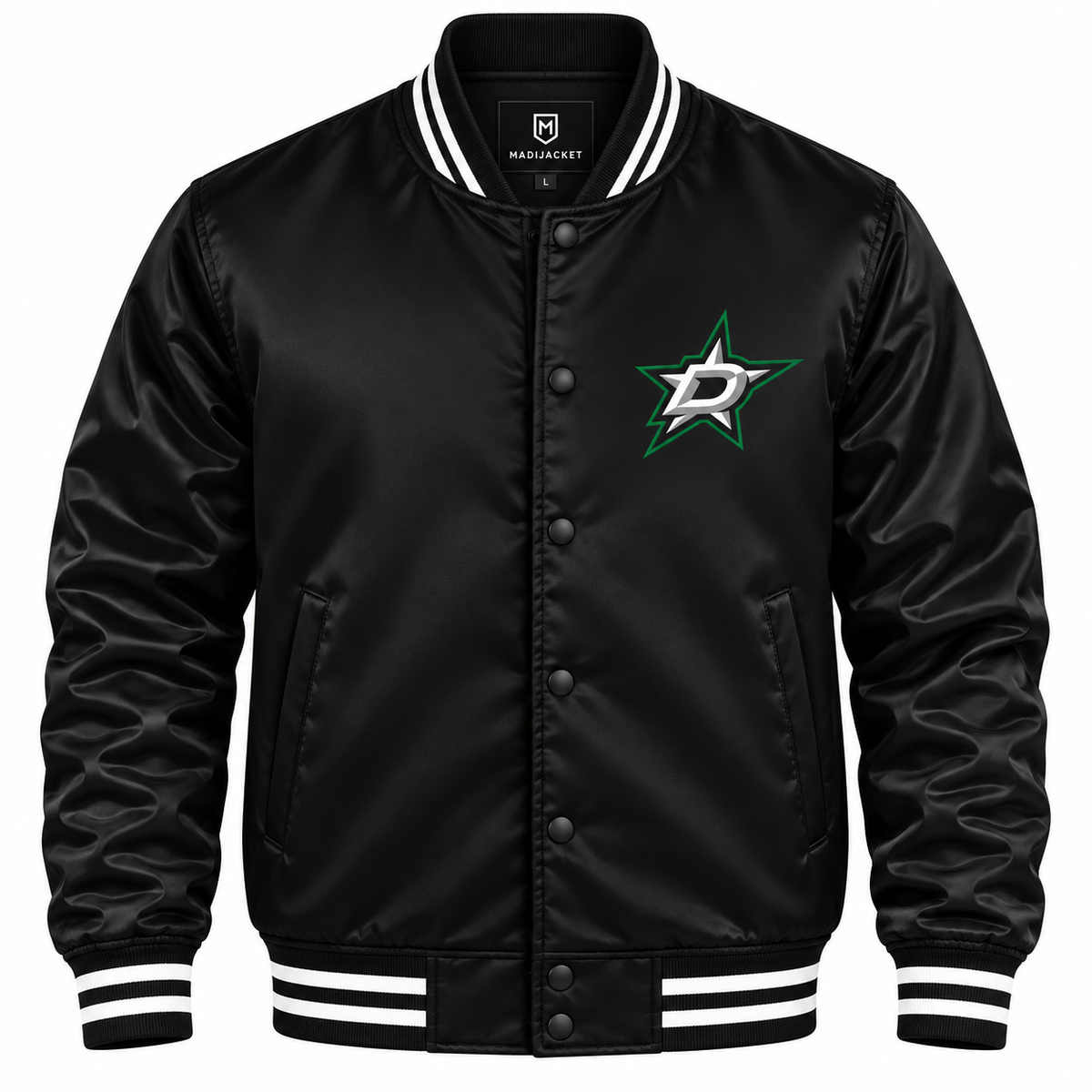 Dallas Stars Black NHL Heavyweight Satin Jacket Front View