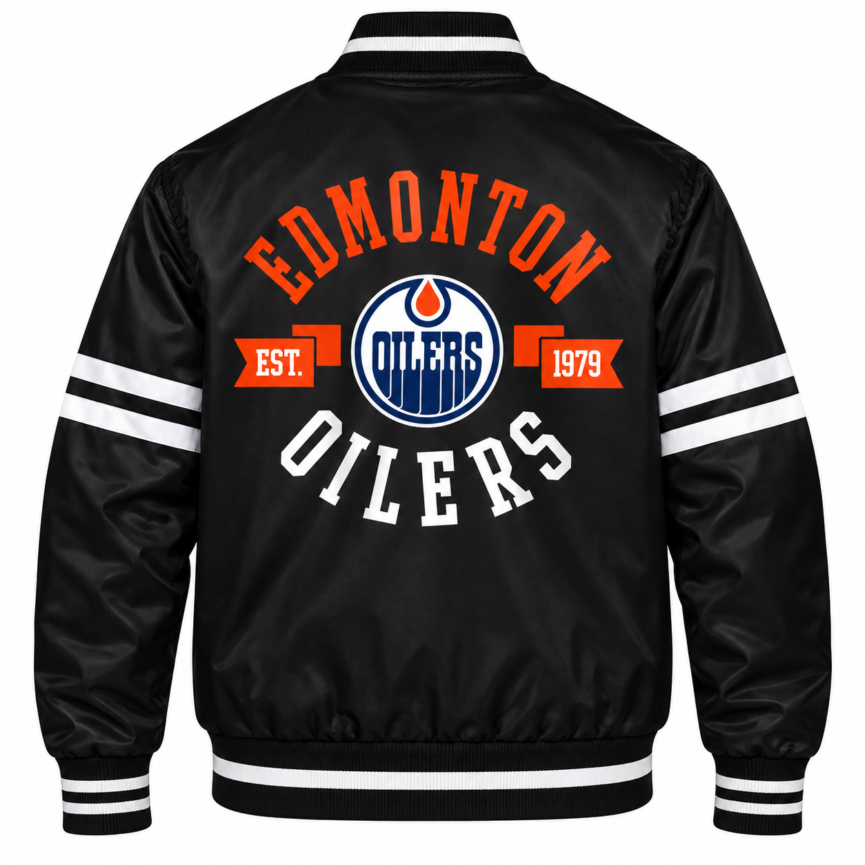Edmonton Oilers Black Heavyweight Satin Jacket Secondary image