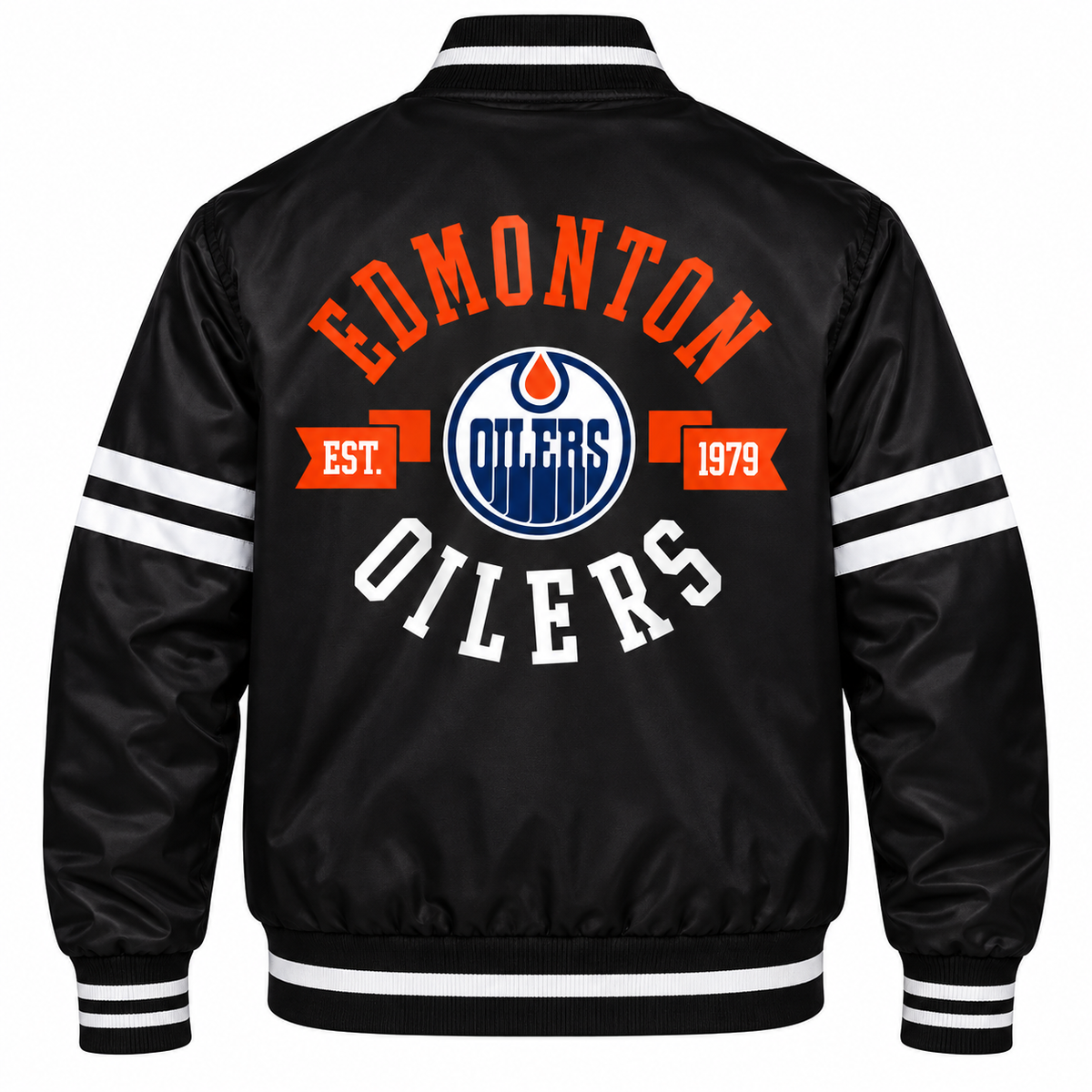 Edmonton Oilers NHL Heavyweight Satin Jacket Back View
