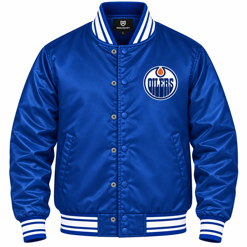 Edmonton Oilers NHL Heavyweight Satin Jacket Front View