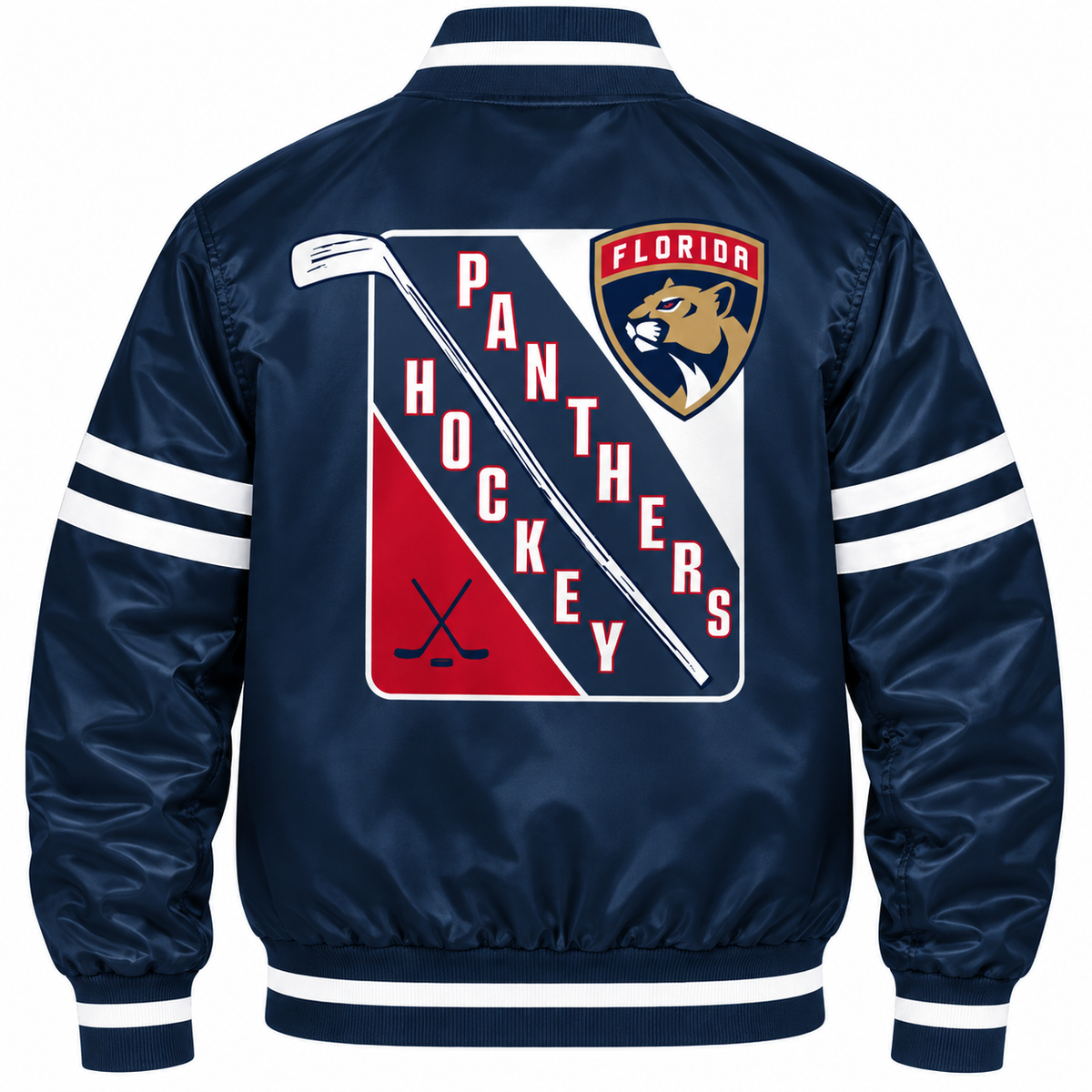 Florida Panthers Strip Sleeve NHL Heavyweight Satin Jacket Back View Main image