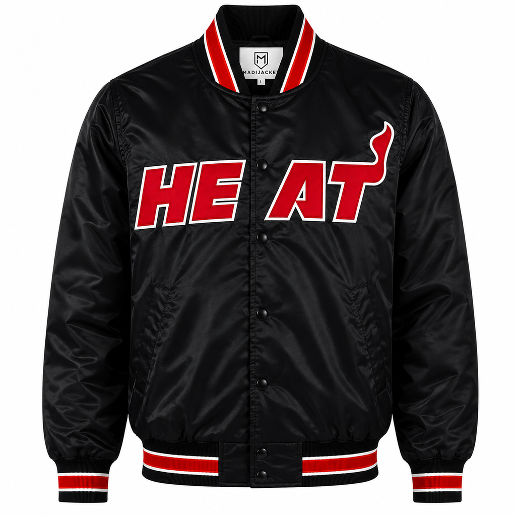 Miami Heat Heavyweight Satin Fan Jacket with bold basketball-inspired streetwear styling