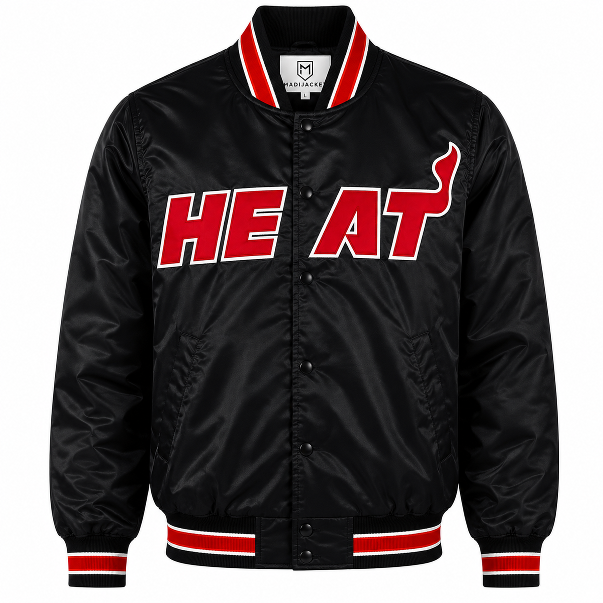 Miami Heat Heavyweight Satin Fan Jacket with bold basketball-inspired streetwear styling