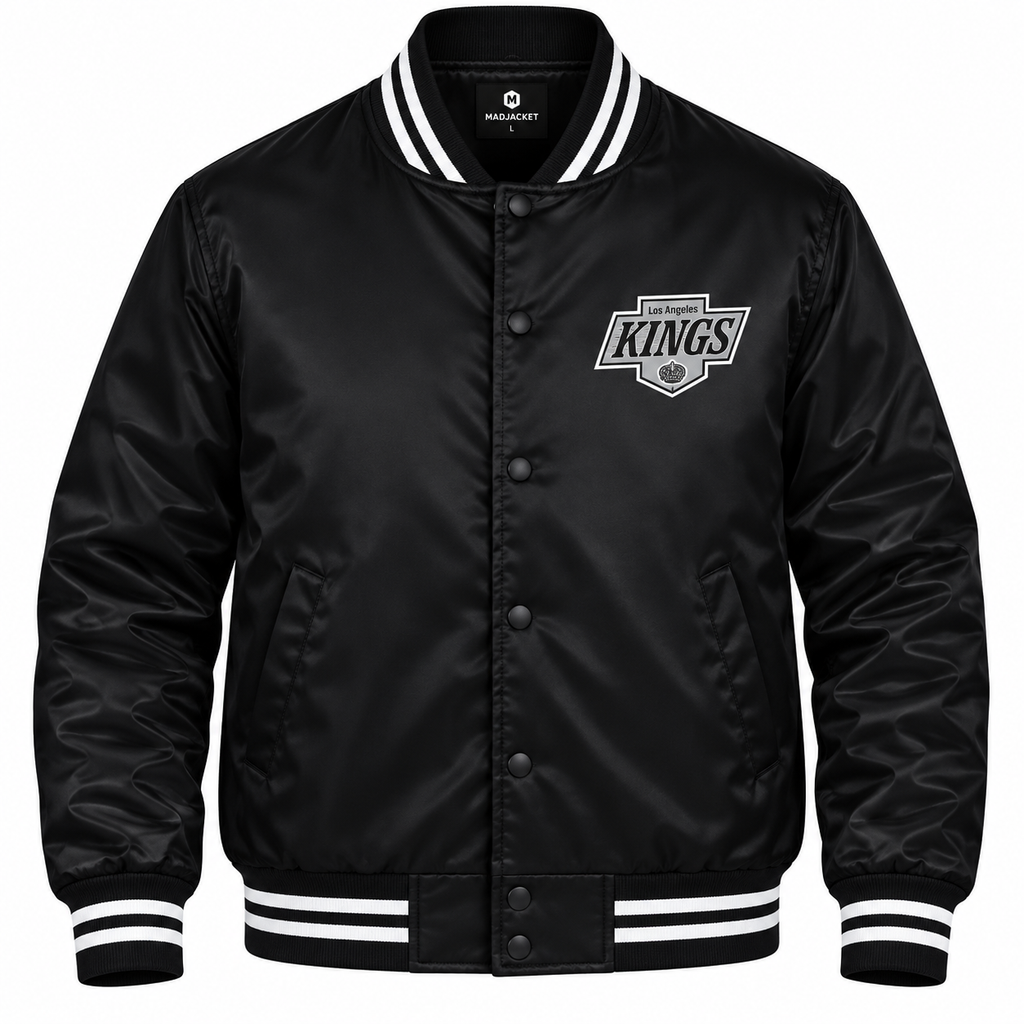 Los Angeles Kings NHL Heavyweight Satin Jacket Front View