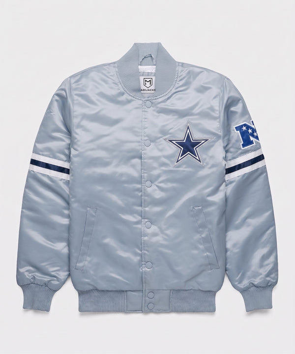 Cowboys Heavyweight Silver Satin Fan Jacket