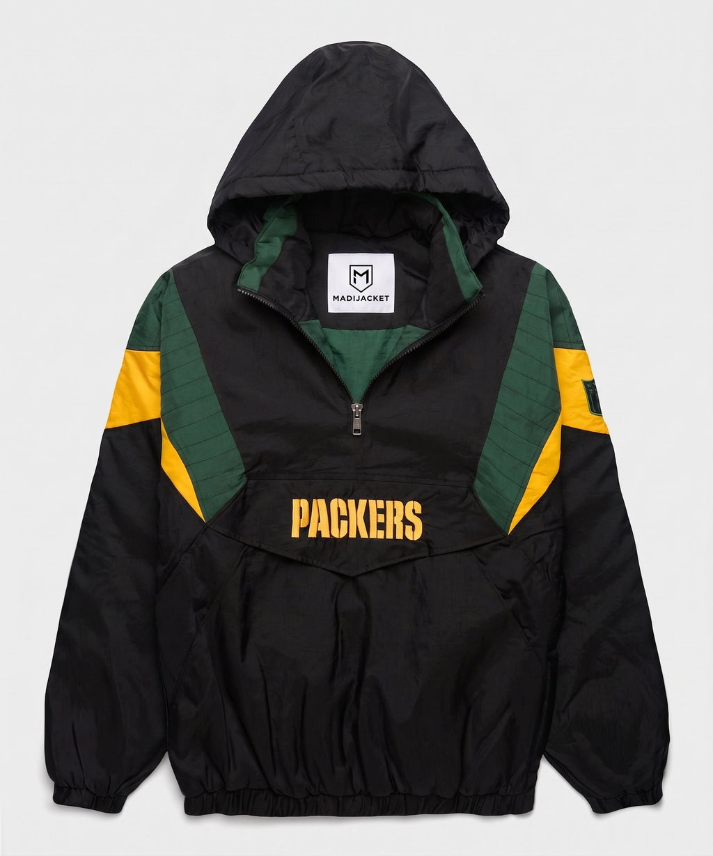Packers Inspired Blackout Hooded Pullover Jacket