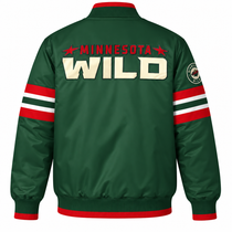 Minnesota Wild Strip Sleeve NHL Heavyweight Satin Jacket Front View