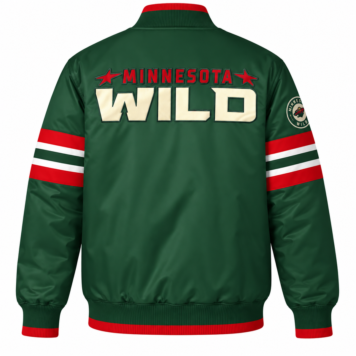 Minnesota Wild Strip Sleeve NHL Heavyweight Satin Jacket Front View